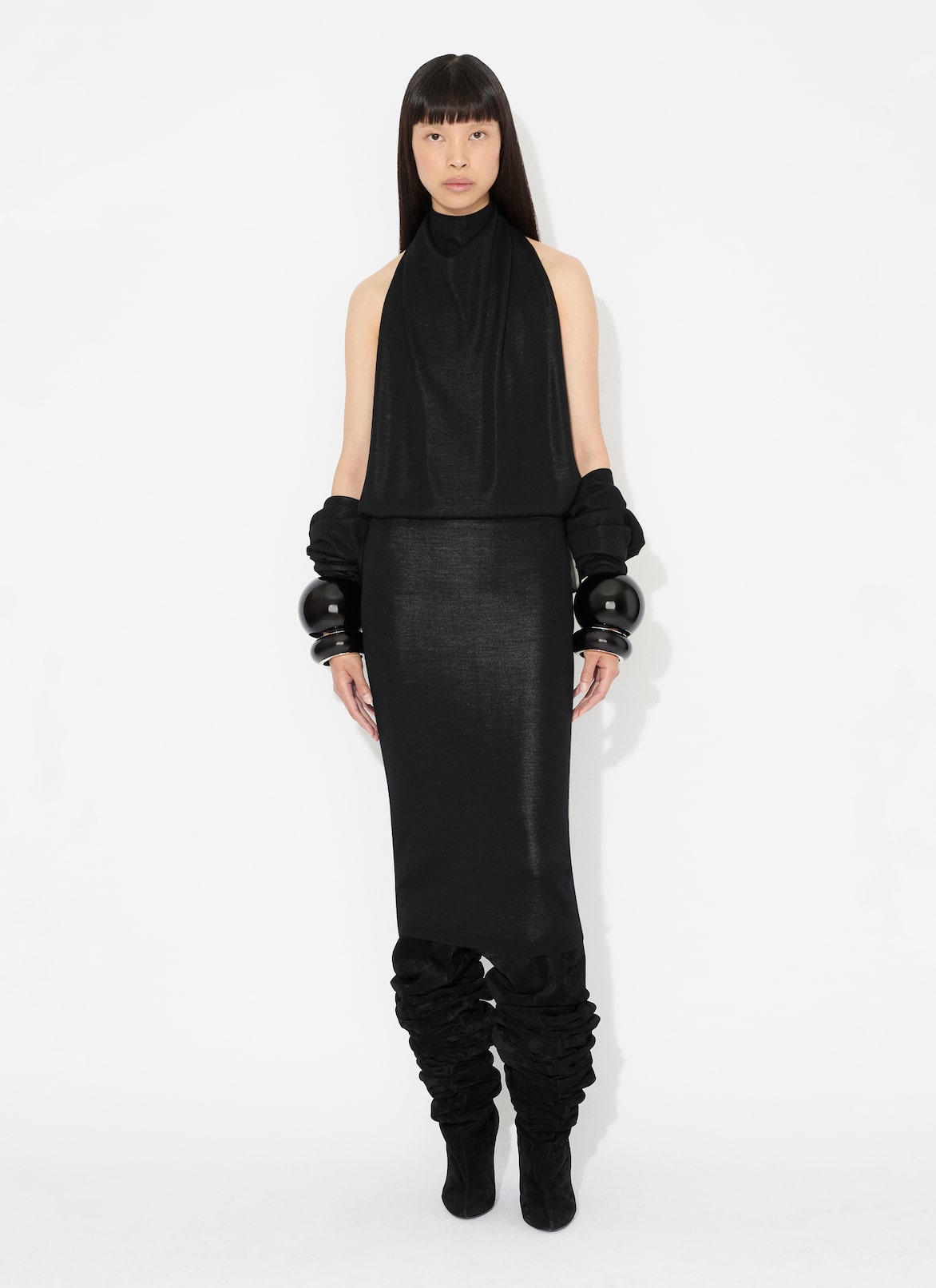 DOUBLE-FACED WOOL CARDIGAN DRESS  ALAÏA BLACK/SILVER DOUBLE-FACED WOOL CARDIGAN DRESS